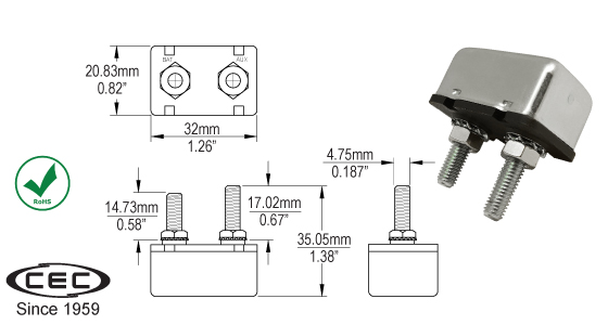 Metal Stud Terminal Circuit Breakers, CB125